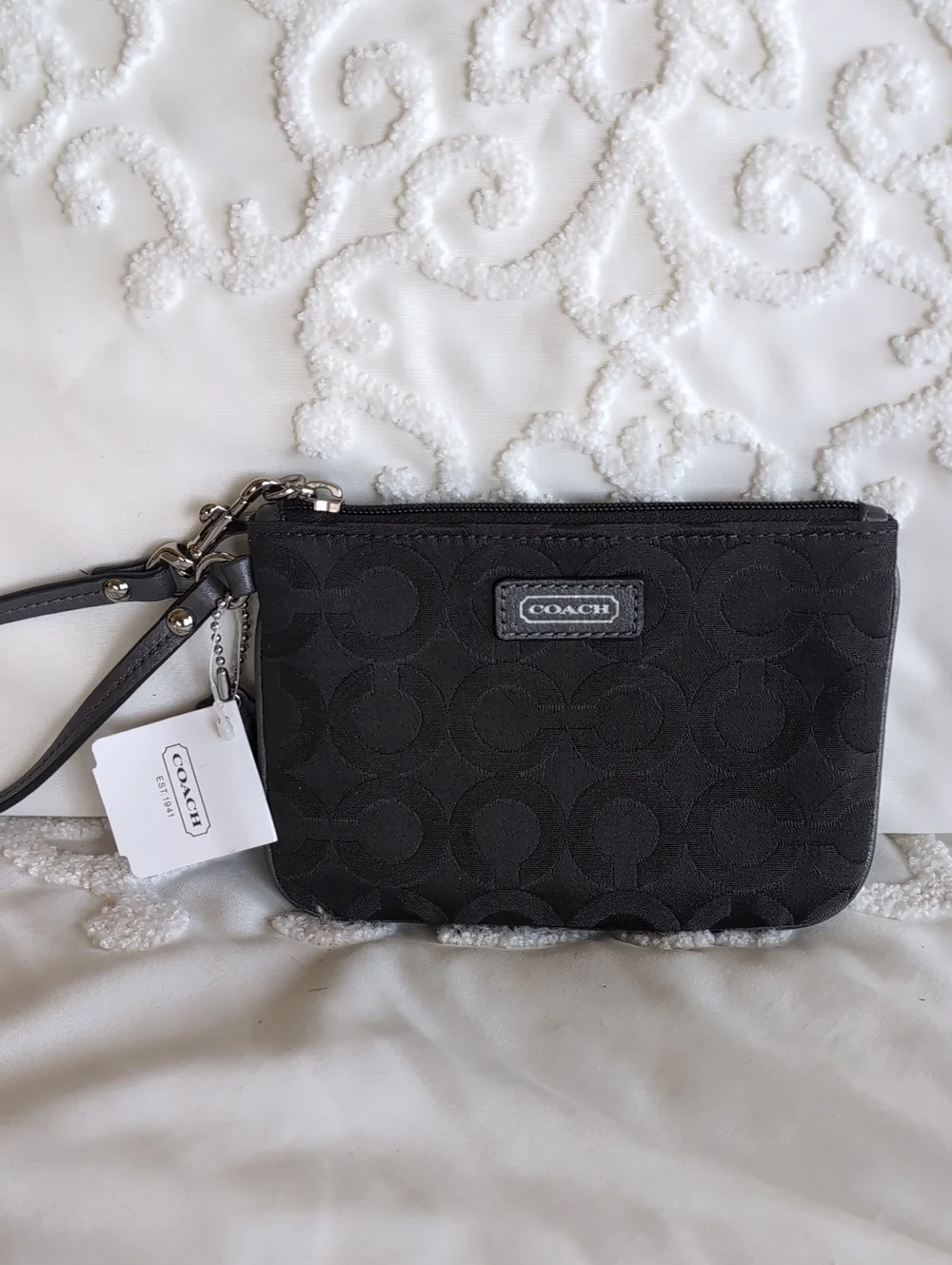 Gray Coach Signature Zip Wristlet With Iconic C Fabric And Coach Leather NWT